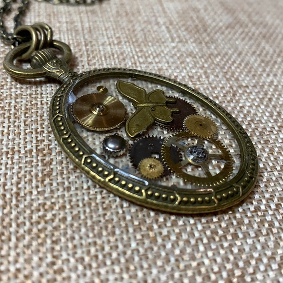 Steampunk Butterfly Gears 30” Necklace One of a kind Handmade unique - Picture 4 of 8